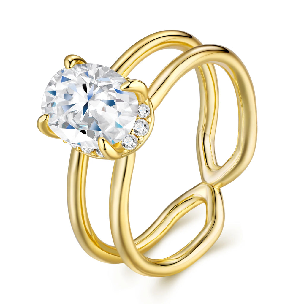 Oval Cut Prong-Set With Infinity Band Gold-Plated S925 Sterling Silver Moissanite Ring Double-Band Ring for Women Daily Ring