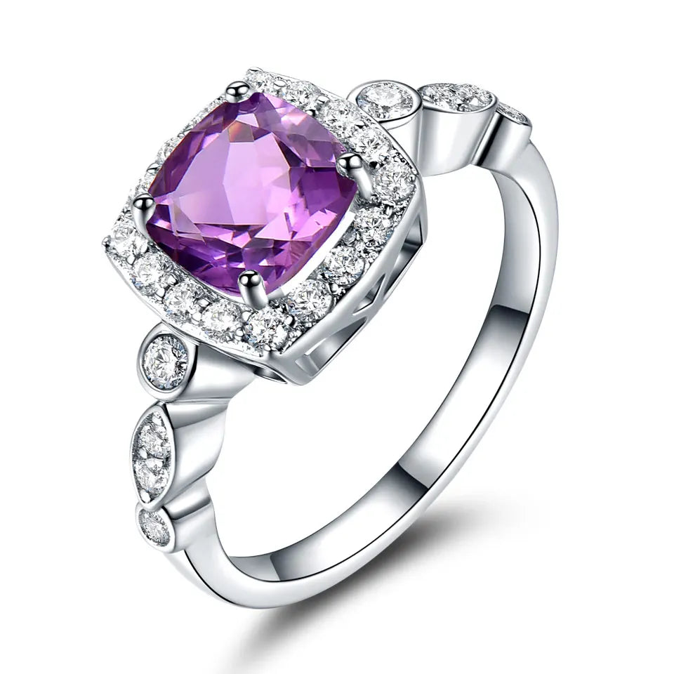 925 Silver Amethyst Halo Ring – Unisex Gift Band