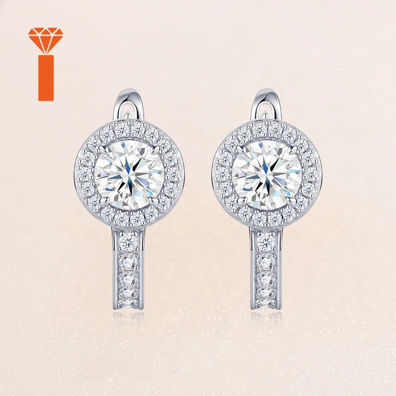 Bulk Order 0.5ct Round Cut Double Halo Moissanite Premium 925 Silver Huggie Hoop Earrings Versatile Everyday Jewelry Earrings