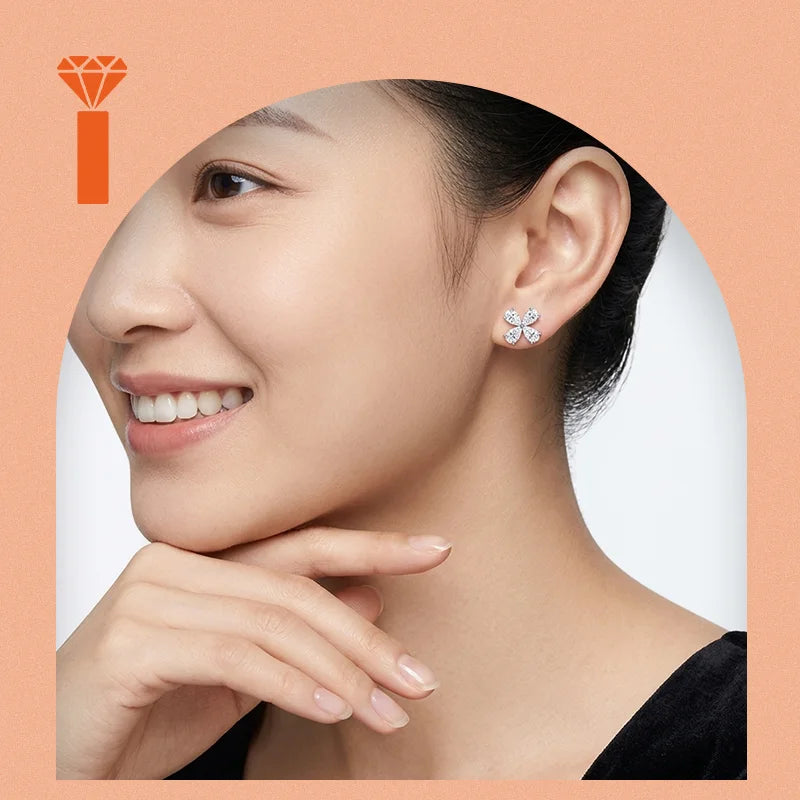 Wholesale Customization Supported Pear Cut Clover Moissanite Studs Premium 925 Silver Dainty Lucky Floral Fine Jewelry Earrings