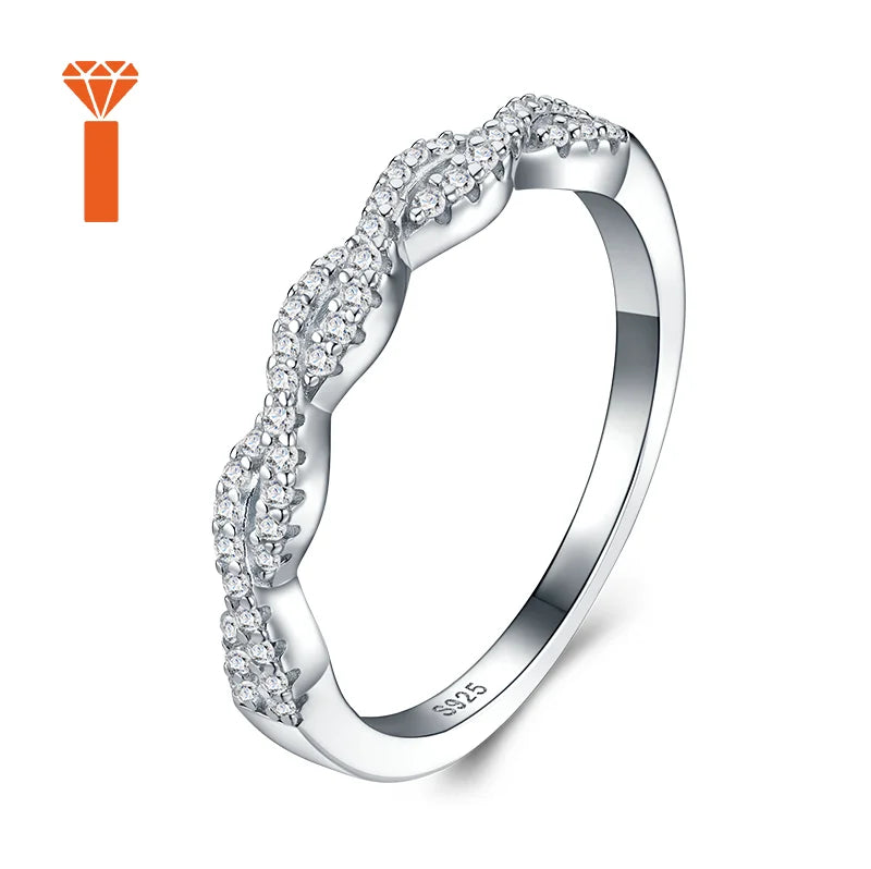 Bulk Order Twisted Infinity Moissanite Ring with Micro-Pave Stones and Polished Silver Band S925 Sterling Silver Gift Ring