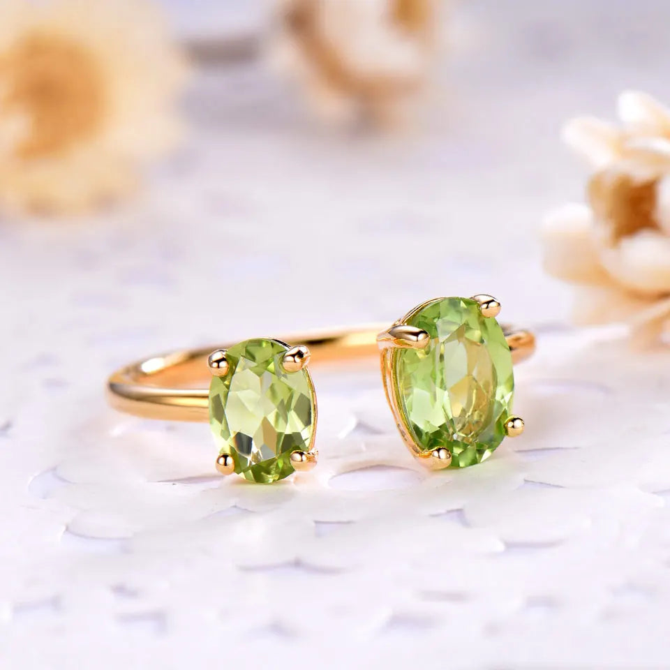 925 Sterling Silver Natural Peridot Open Ring for Women