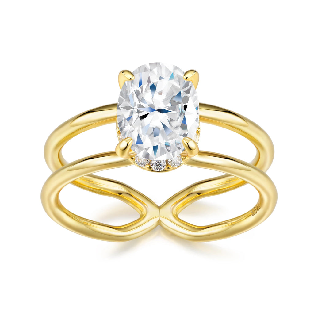 Oval Cut Prong-Set With Infinity Band Gold-Plated S925 Sterling Silver Moissanite Ring Double-Band Ring for Women Daily Ring