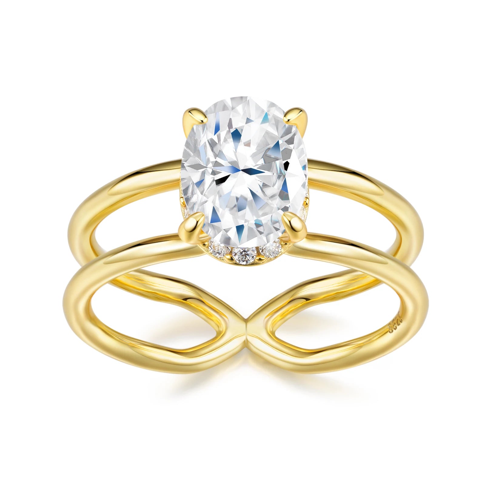Oval Cut Prong-Set With Infinity Band Gold-Plated S925 Sterling Silver Moissanite Ring Double-Band Ring for Women Daily Ring