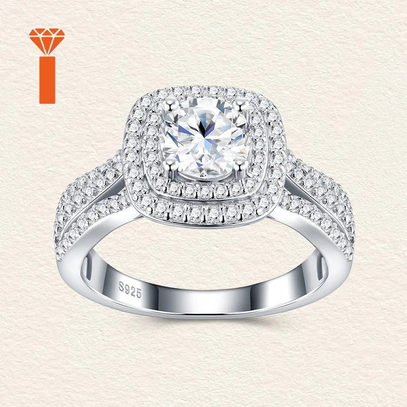 HOT SALE Nice Jewelry S925 Cushion-Shaped Double Halo Moissanite Engagement Ring, S925 Sterling Silver Split-Shank Wedding Ring