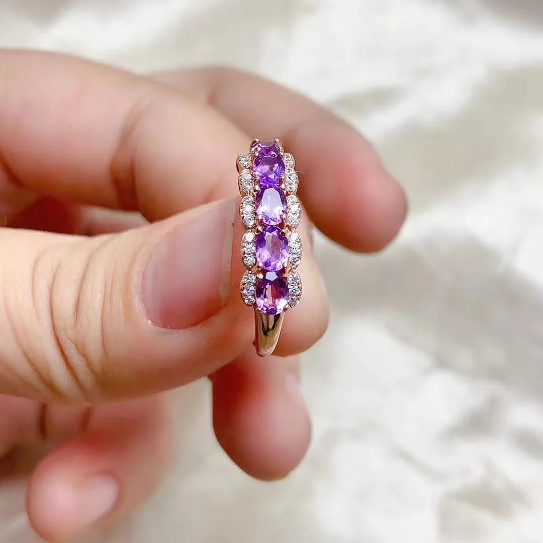 Vintage 925 Silver Natural Amethyst Ring for Women