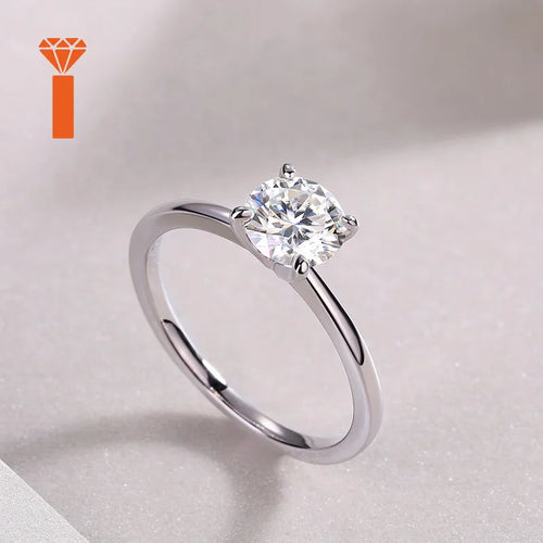 1ct Elegant Everyday & Bridal Statement Rings Minimalist 4-Prong Round-Cut Moissanite Ring, D Color VVS1 Solitaire Promise Ring