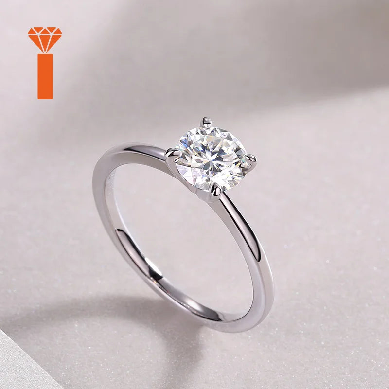 1ct Elegant Everyday & Bridal Statement Rings Minimalist 4-Prong Round-Cut Moissanite Ring, D Color VVS1 Solitaire Promise Ring - hover