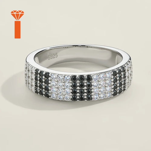 2026 Hot Sale Two-Tone Black & White Moissanite Ring, D Color VVS1 Full-Paved Eternity Band, Contemporary Edgy Statement Rings