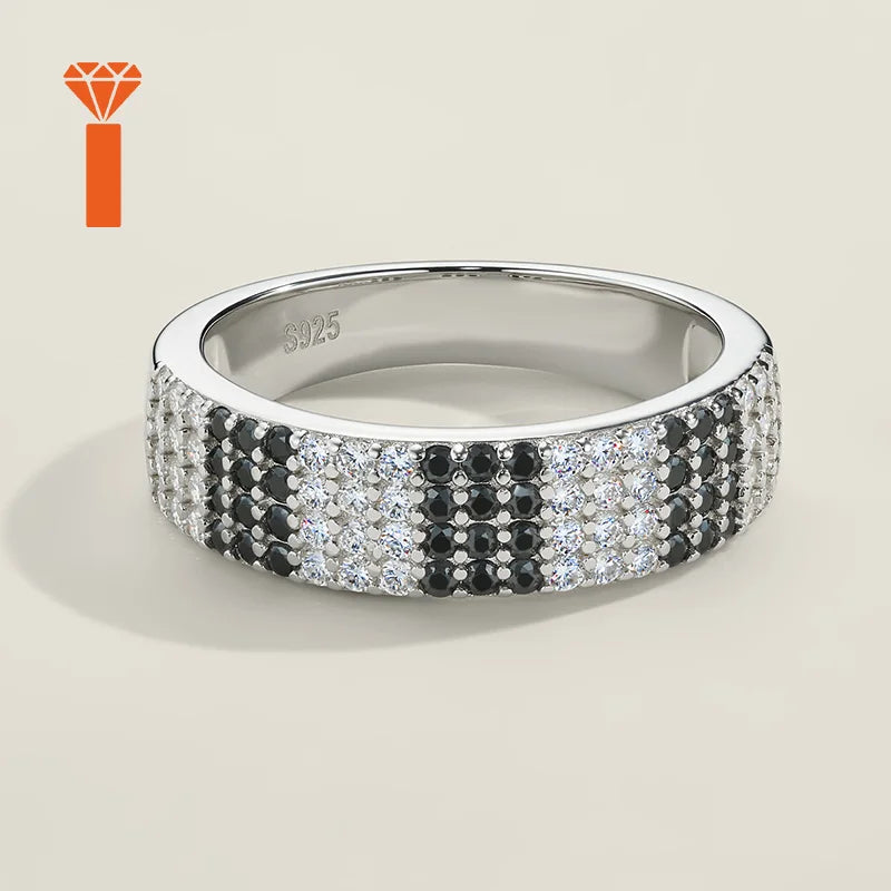 2026 Hot Sale Two-Tone Black & White Moissanite Ring, D Color VVS1 Full-Paved Eternity Band, Contemporary Edgy Statement Rings - hover