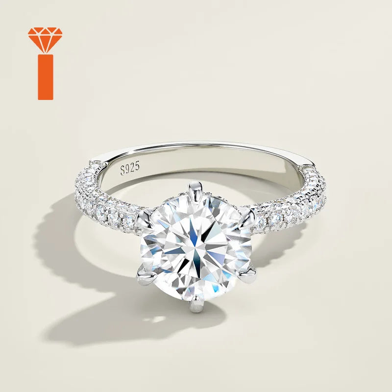 3.0ct Round-Cut Moissanite Ring, Premium 925 Silver Pave-Set Engagement Versatile Bridal & Anniversary Fine Jewelry Rings