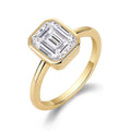 Emerald Cut Bezel-Set Solitaire Gold-Plated S925 Sterling Silver Moissanite Ring Minimalist Ring for Women Daily Wear  Ring