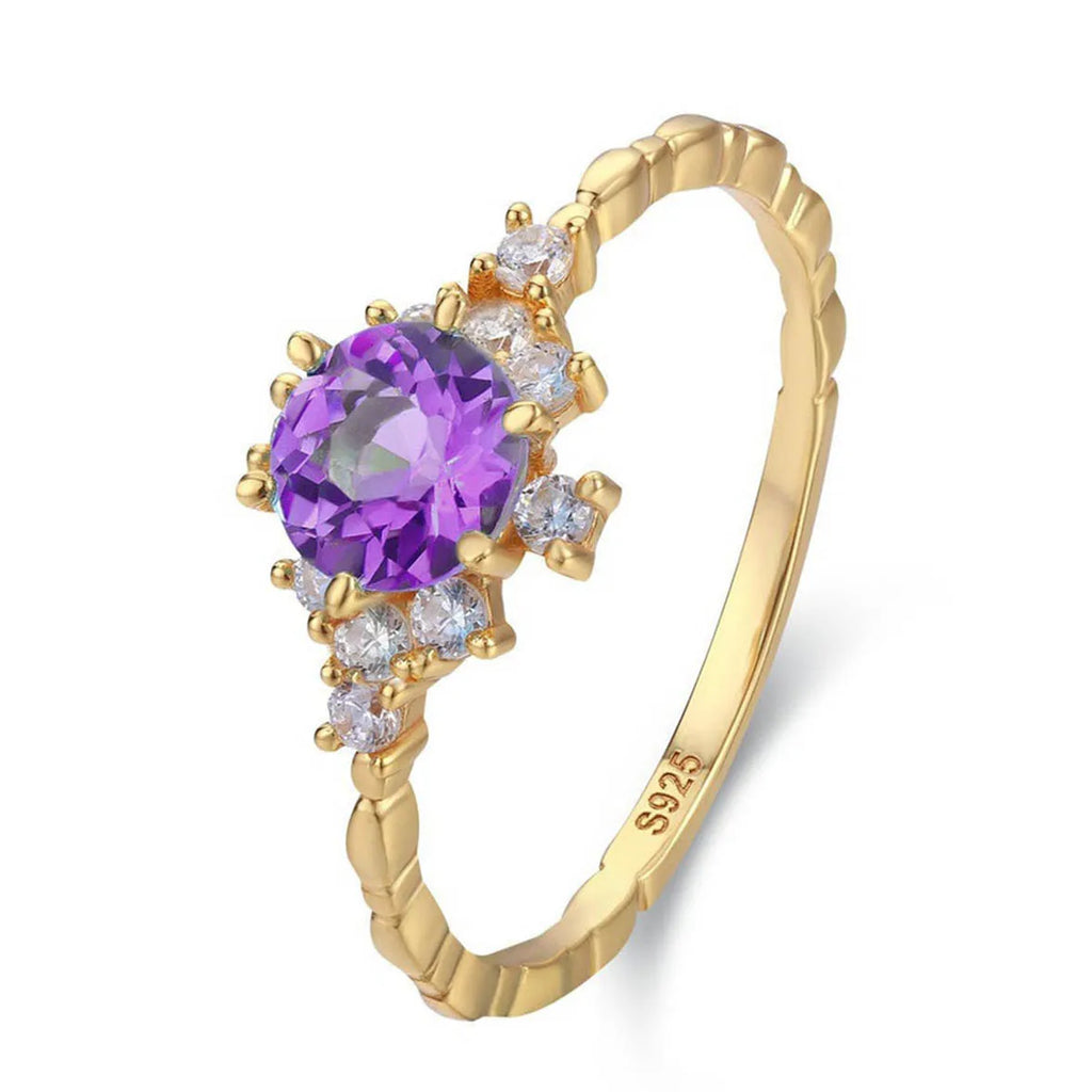 Baguette & Oval Cut Amethyst Ring, Rhodium-Plated Gold Finish
