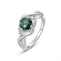 Classic Green Moss Agate Ring in Sterling Silver, Natural Gemstone Jewelry