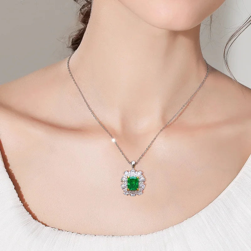 Bohemian Emerald-Cut Green Zirconia Ring in Sterling Silver, Snowflake Detail
