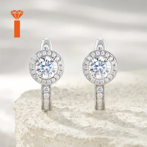 0.5ct Round-Cut Double Halo Moissanite Huggie Hoop Earrings - Premium 925 Silver