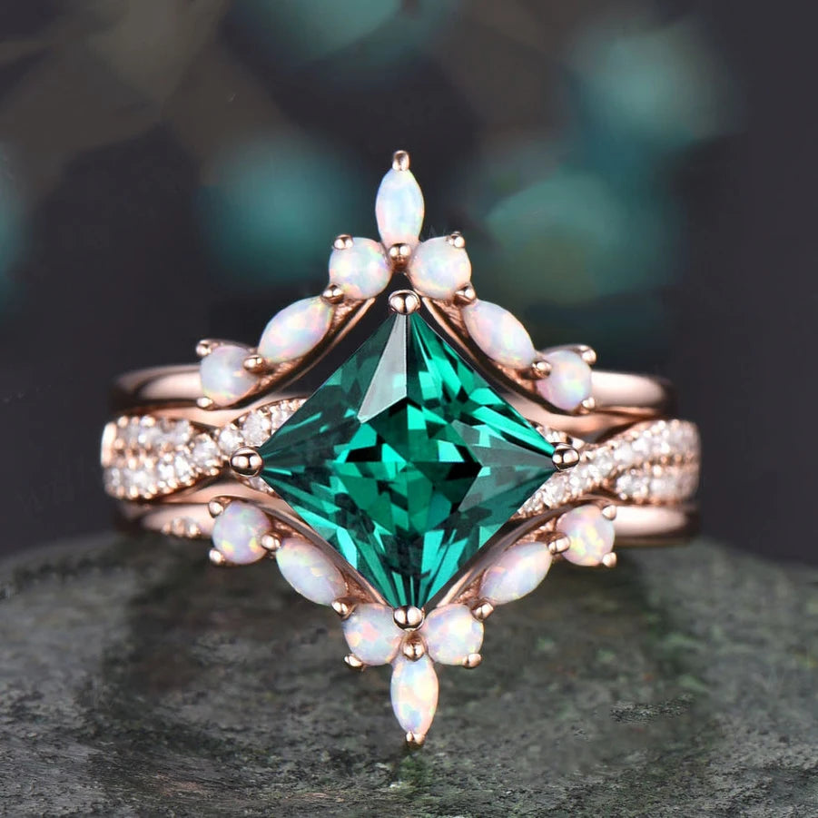 Topgemco Oval-Cut Lab-Grown Emerald & Diamond Engagement Ring in 18K Gold