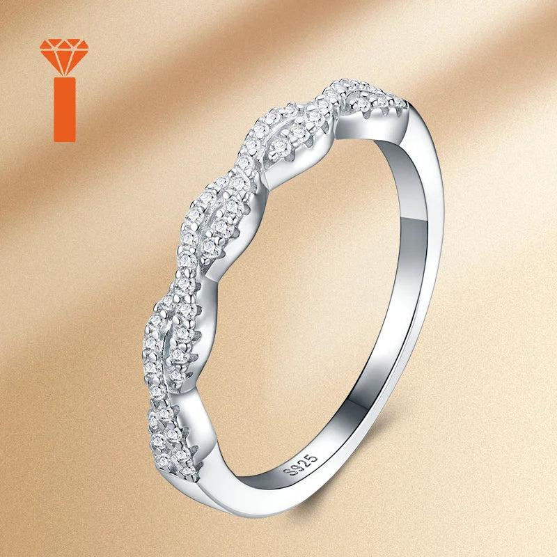Bulk Order Twisted Infinity Moissanite Ring with Micro-Pave Stones and Polished Silver Band S925 Sterling Silver Gift Ring