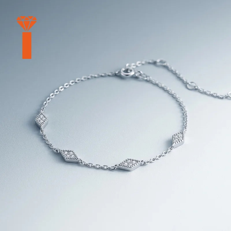 Four Rhombus Pave Set Moissanite Chain Bracelet S925 Sterling Silver Minimalist Dainty Elegant Geometric Fine Jewelry Bracelets