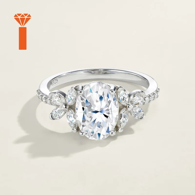 1.5ct Oval-Cut Moissanite Ring with Marquise & Round Accents Floral Halo Design Romantic Contemporary Statement Rings