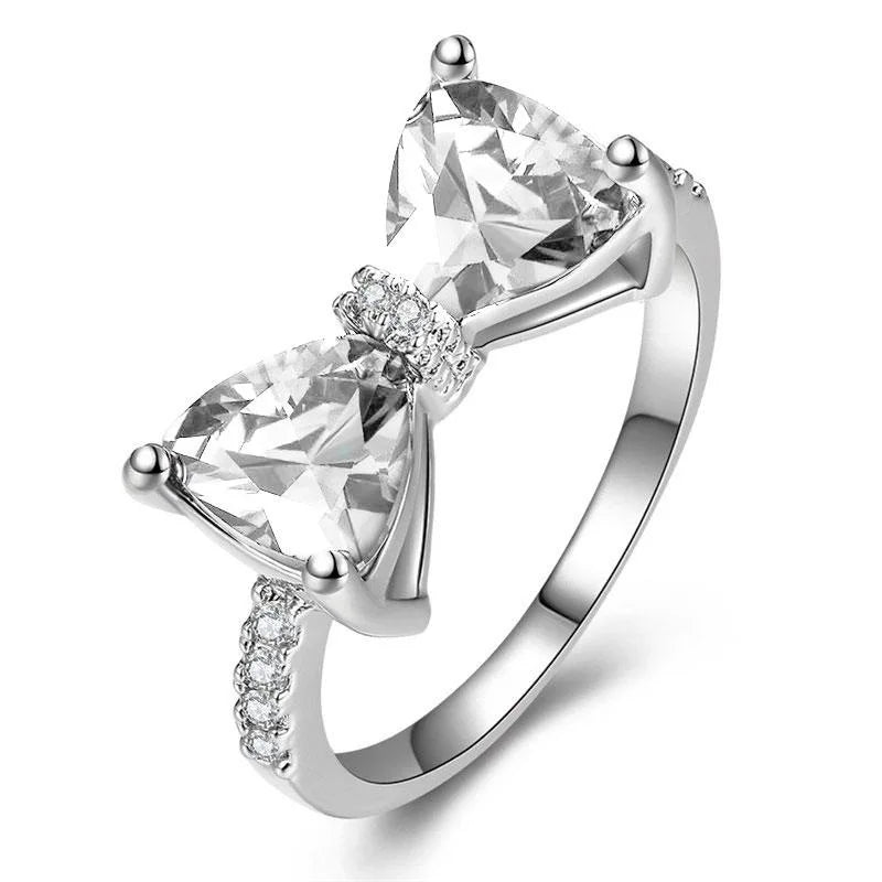 Sapphire-Blue Bow Cubic Zirconia Ring – Brass Fashion Jewelry