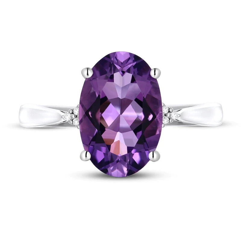 Square-Cut Amethyst Ring with Accent Stones, 925 Silver