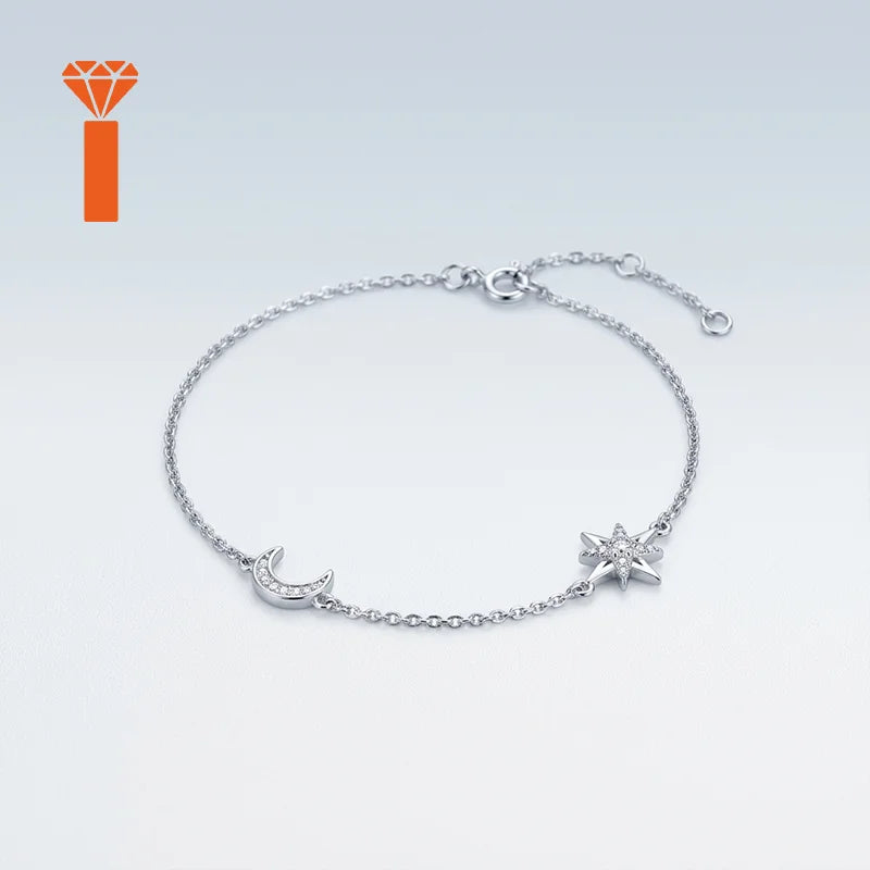 Factory Price Moon and Star Moissanite Premium 925 Silver Dainty Chain Bracelet Versatile Everyday Fine Jewelry Bracelets
