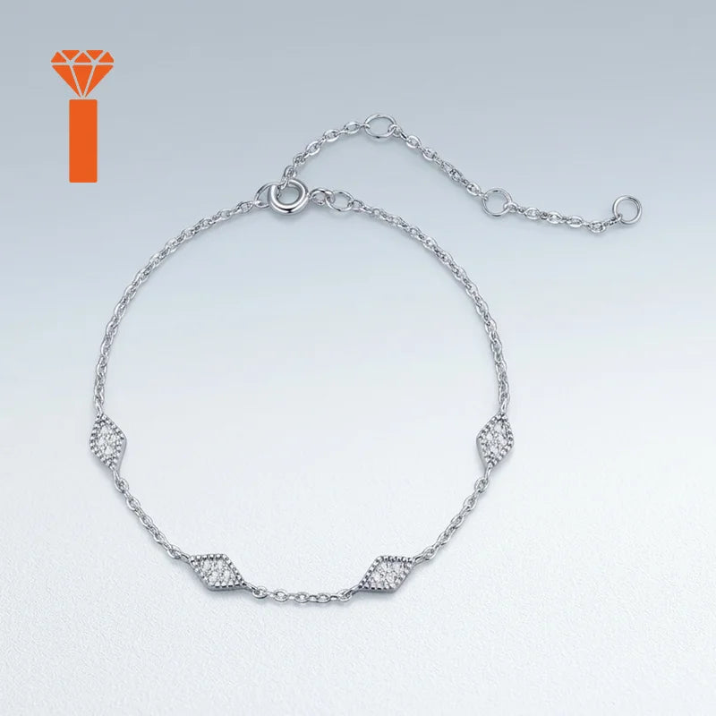 Four Rhombus Pave Set Moissanite Chain Bracelet S925 Sterling Silver Minimalist Dainty Elegant Geometric Fine Jewelry Bracelets