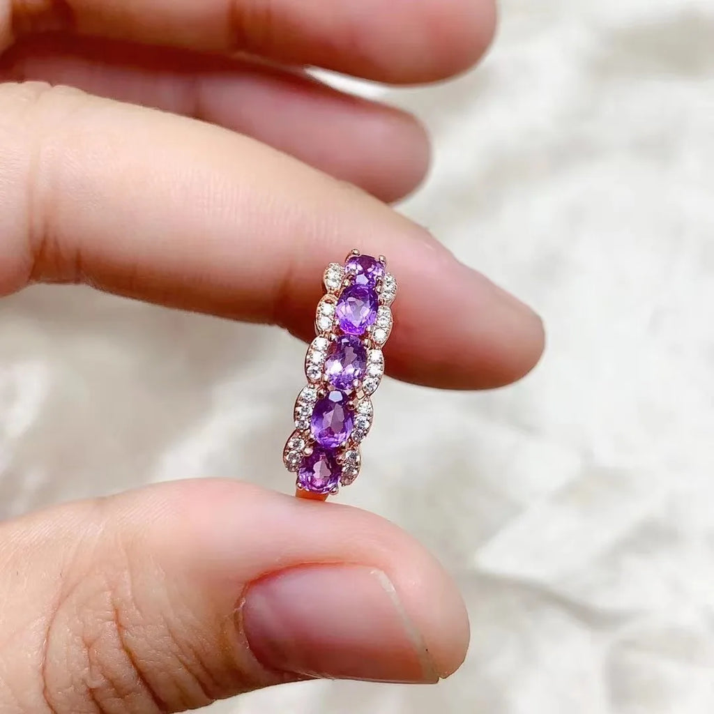 Vintage 925 Silver Natural Amethyst Ring for Women