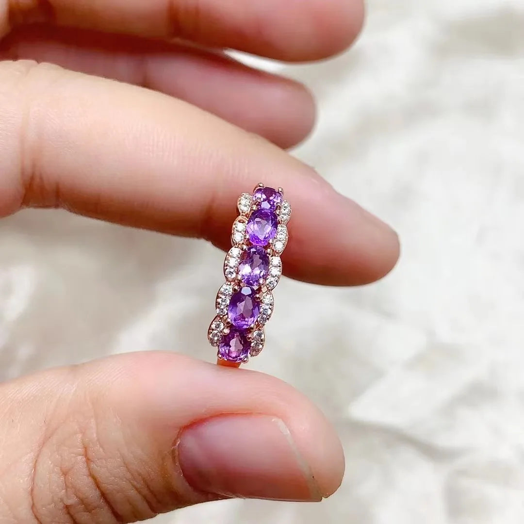 Vintage 925 Silver Natural Amethyst Ring for Women