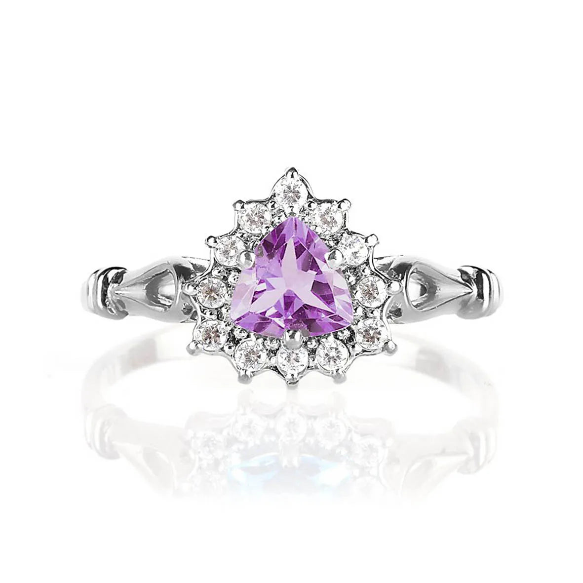 Square-Cut Amethyst Ring with Accent Stones, 925 Silver