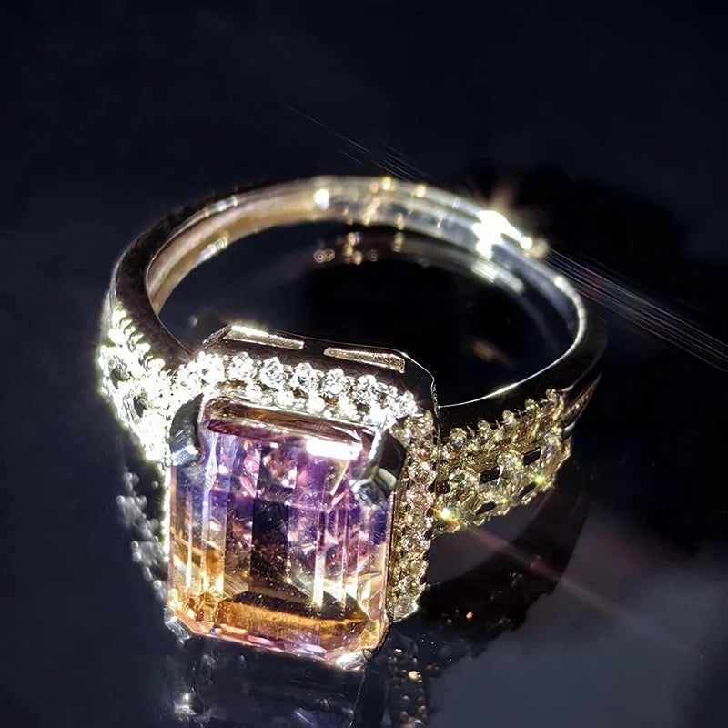 Cluster Amethyst Ring, Adjustable 925 Silver Band