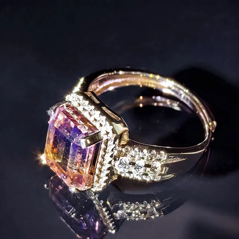 Cluster Amethyst Ring, Adjustable 925 Silver Band