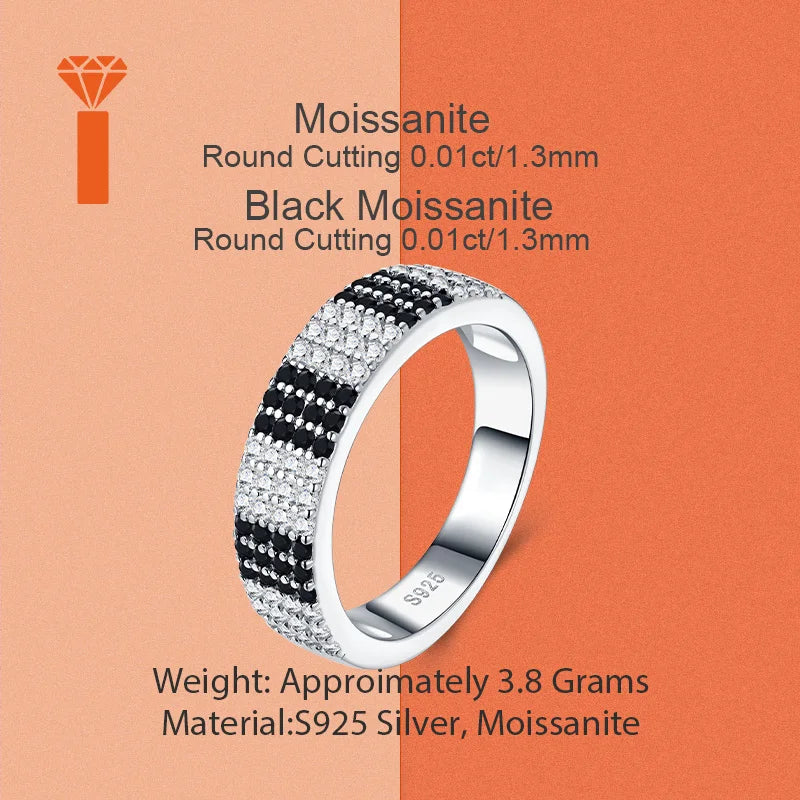 2026 Hot Sale Two-Tone Black & White Moissanite Ring, D Color VVS1 Full-Paved Eternity Band, Contemporary Edgy Statement Rings