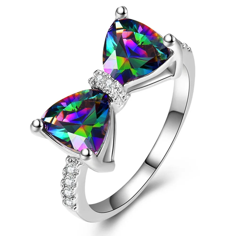 Sapphire-Blue Bow Cubic Zirconia Ring – Brass Fashion Jewelry