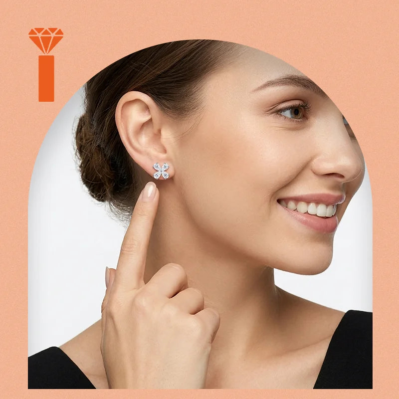 Wholesale Customization Supported Pear Cut Clover Moissanite Studs Premium 925 Silver Dainty Lucky Floral Fine Jewelry Earrings