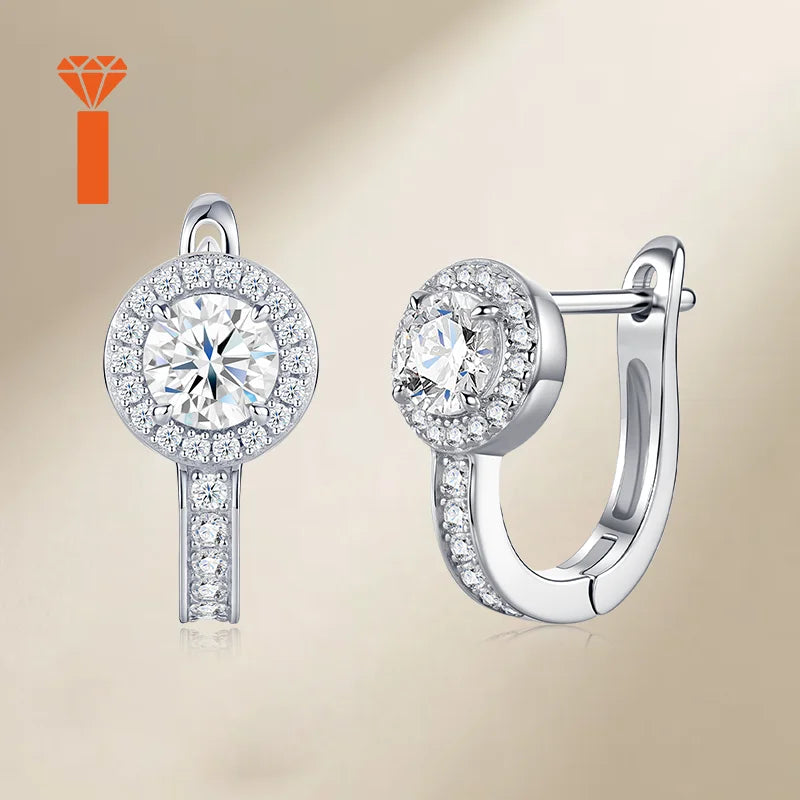 Bulk Order 0.5ct Round Cut Double Halo Moissanite Premium 925 Silver Huggie Hoop Earrings Versatile Everyday Jewelry Earrings