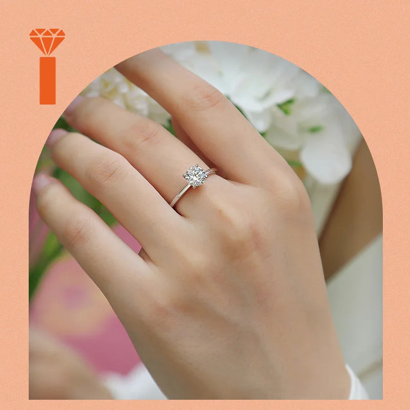 1ct Elegant Everyday & Bridal Statement Rings Minimalist 4-Prong Round-Cut Moissanite Ring, D Color VVS1 Solitaire Promise Ring