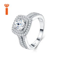 HOT SALE Nice Jewelry S925 Cushion-Shaped Double Halo Moissanite Engagement Ring, S925 Sterling Silver Split-Shank Wedding Ring