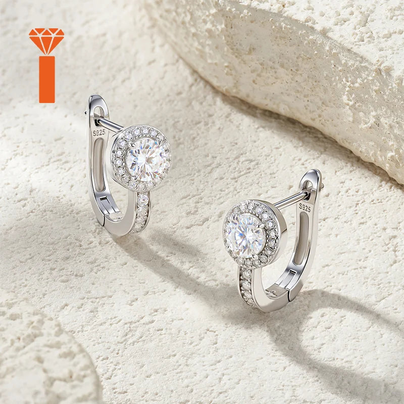 Bulk Order 0.5ct Round Cut Double Halo Moissanite Premium 925 Silver Huggie Hoop Earrings Versatile Everyday Jewelry Earrings