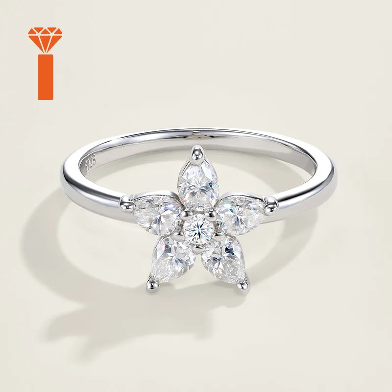 2026 Affordable Bridal Floral Moissanite Ring S925 Wholesale & Customization Supported Trendy Five-Petal Flower Moissanite Ring