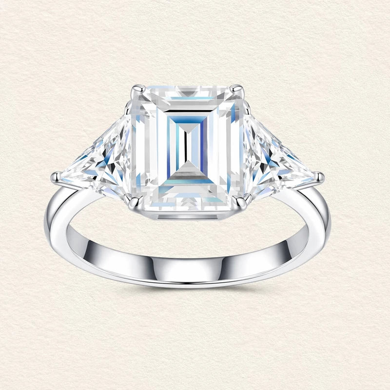 In Stock  4ct Timeless Three-Stone Emerald Cut Moissanite Premium 925 Silver  Versatile Bridal & Anniversary Fine Jewelry Rings