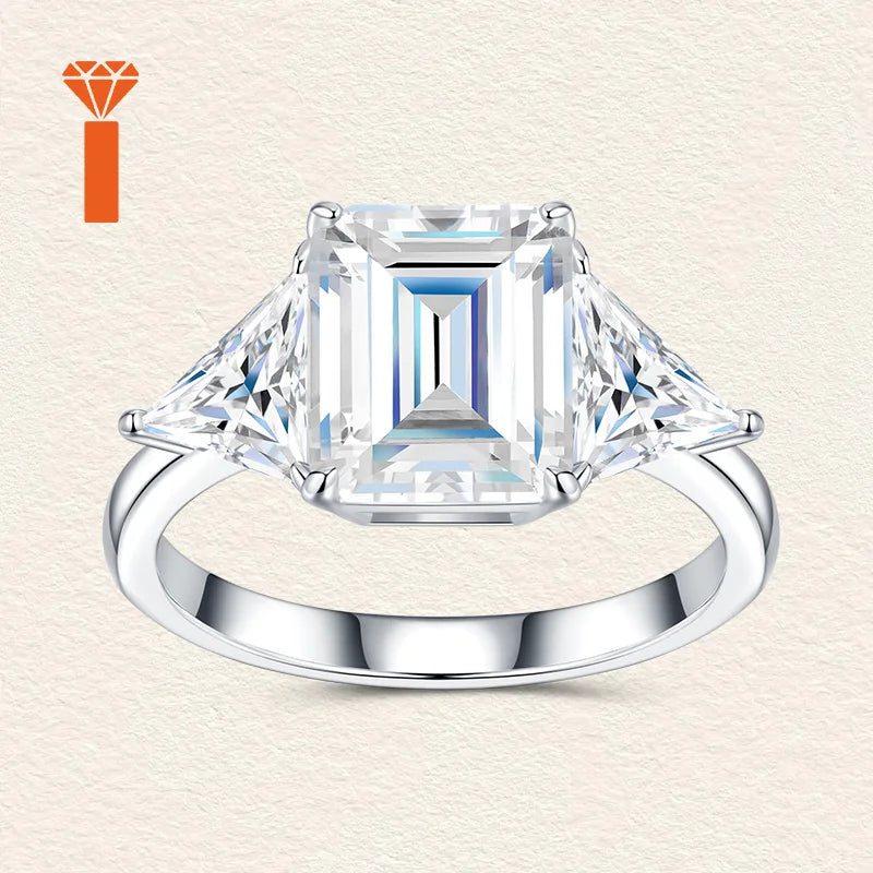 In Stock  4ct Timeless Three-Stone Emerald Cut Moissanite Premium 925 Silver  Versatile Bridal & Anniversary Fine Jewelry Rings