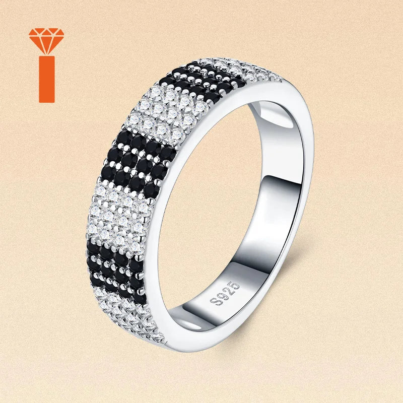 2026 Hot Sale Two-Tone Black & White Moissanite Ring, D Color VVS1 Full-Paved Eternity Band, Contemporary Edgy Statement Rings