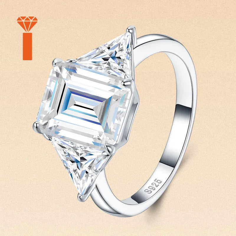In Stock  4ct Timeless Three-Stone Emerald Cut Moissanite Premium 925 Silver  Versatile Bridal & Anniversary Fine Jewelry Rings