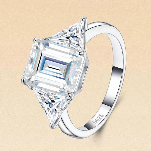 4ct Three-Stone Emerald-Cut Moissanite Ring - Premium 925 Silver Bridal & Anniversary