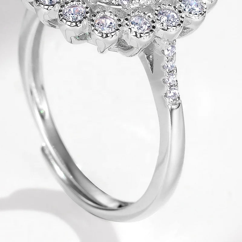 Cushion-Cut Lab-Grown Emerald Double Halo Ring in S925 Silver, Adjustable