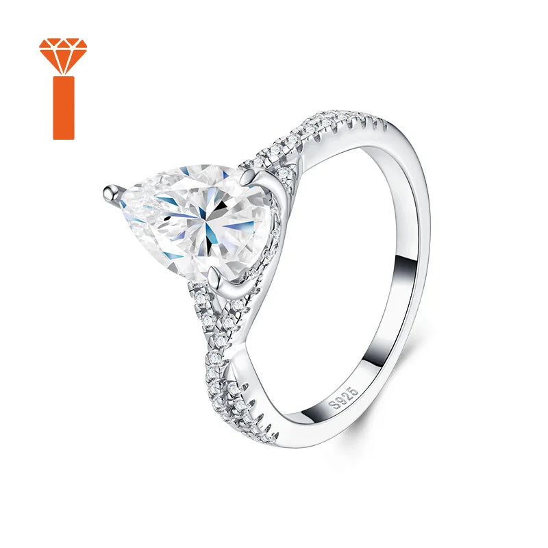 3.0ct Pear-Cut Moissanite Ring, Premium 925 Silver Twist-Shank Engagement Versatile Bridal & Anniversary Fine Jewelry Rings