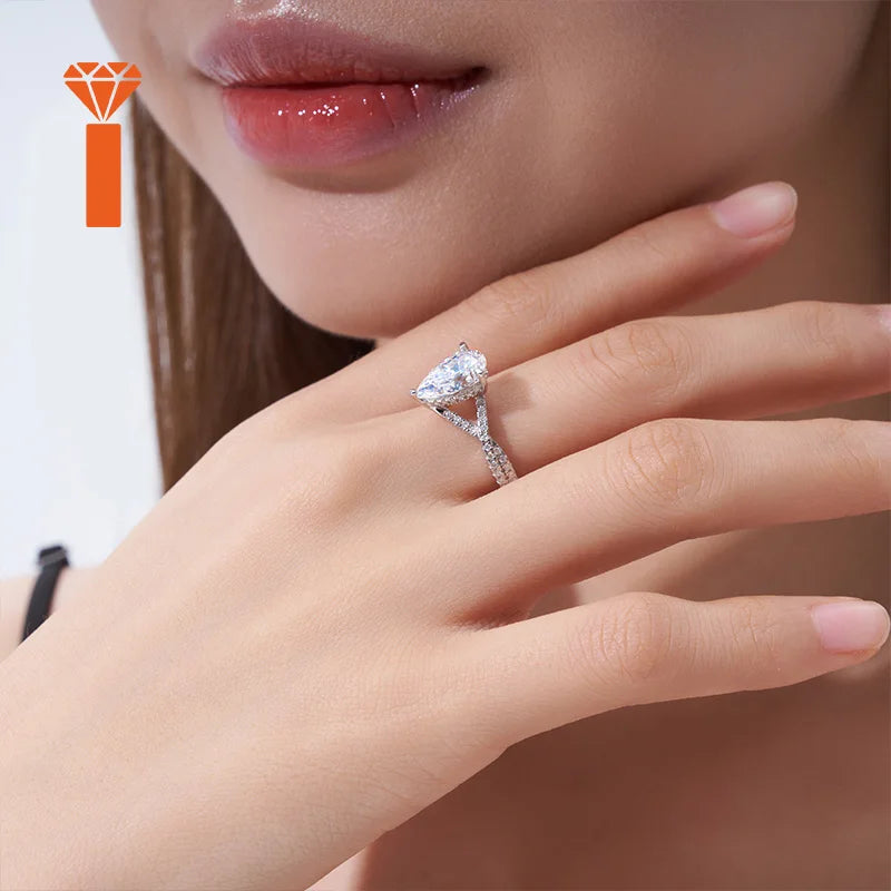 3.0ct Pear-Cut Moissanite Ring, Premium 925 Silver Twist-Shank Engagement Versatile Bridal & Anniversary Fine Jewelry Rings