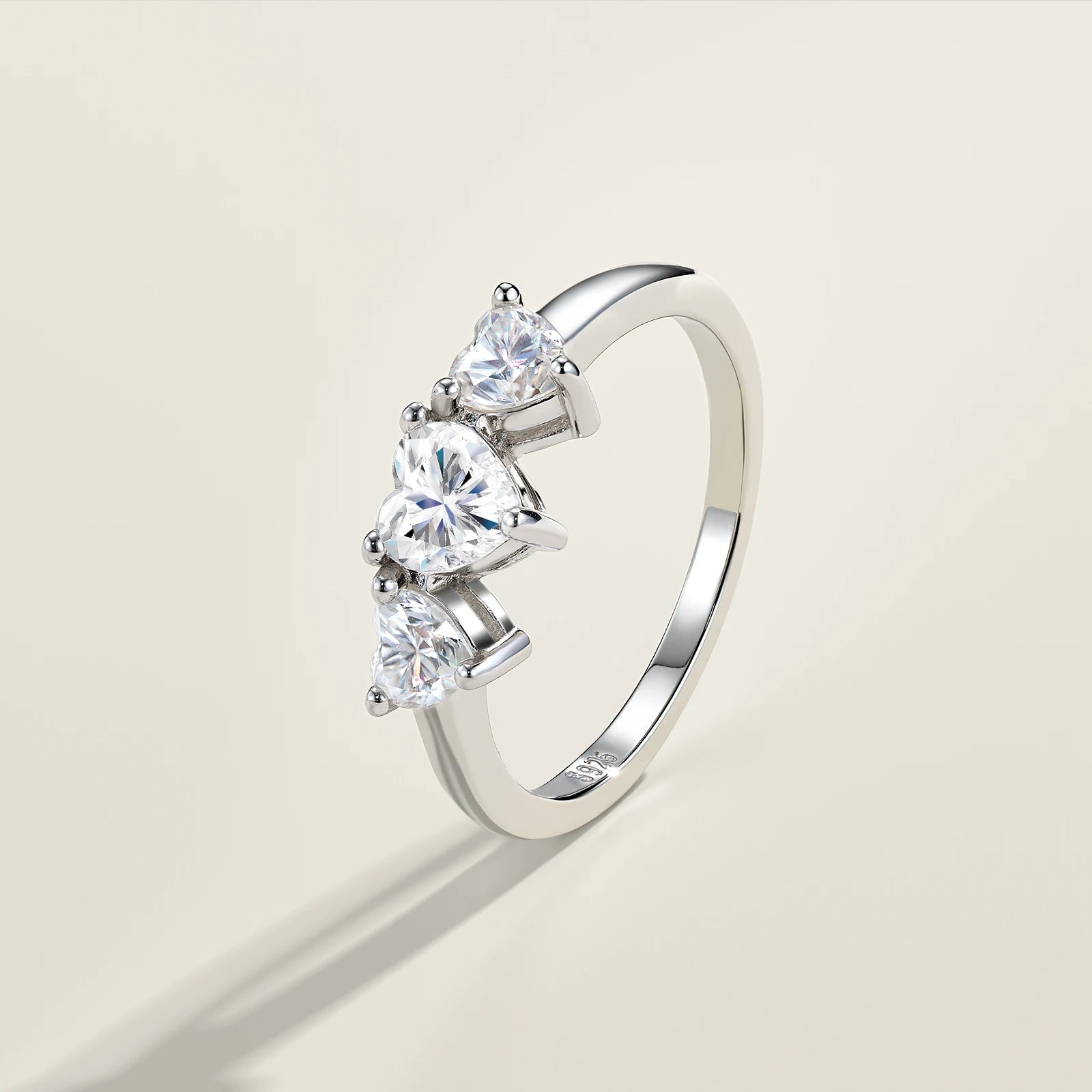 Three-Stone Heart Cut Prong-Set S925 Sterling Silver Moissanite Ring Modern Asymmetrical Promise Ring for Women  Wedding Ring